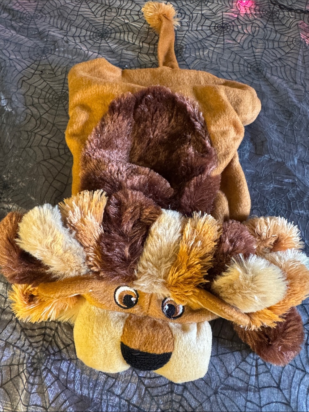 Plush Lion Costume Hoodie for dogs Brown